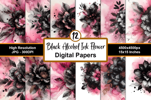 Black Alcohol Ink Flower & Pink Glitter: A Bold Design Duo