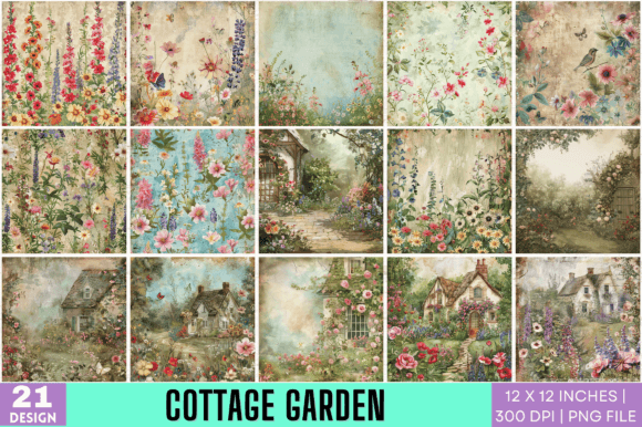 Cottage Garden Digital Paper Bundle: Watercolor Elegance for Every Project