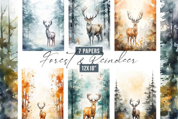 Enchant Your Designs with a Watercolor Forest Reindeer Background