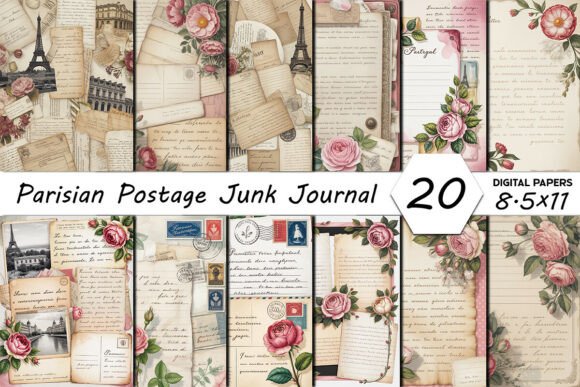 Parisian Postage Junk Journal Pages: A Vintage Romance in Print