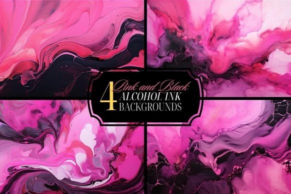 Pink Black Alcohol Ink Background Bundle: Creative Versatility