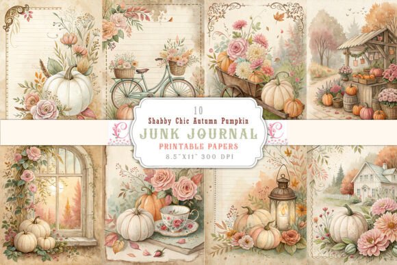Shabby Chic Autumn Pumpkin Junk Journal: A Designer's Guide to Rustic Elegance
