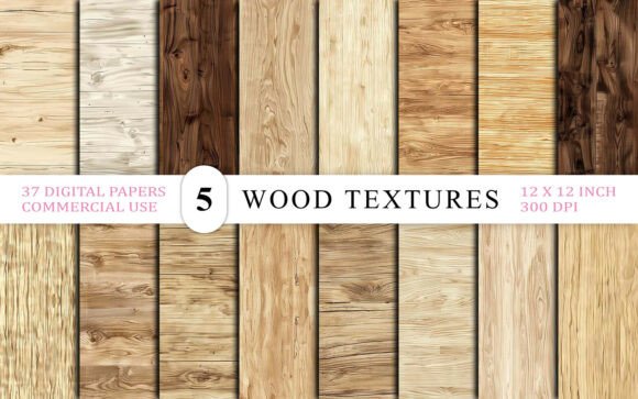 Smooth Natural Wood Texture Pack: 37 Digital Papers for Timeless Designs