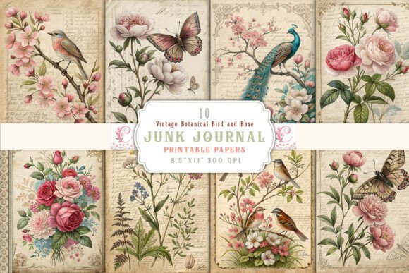 Unlocking the Vintage Botanical Bird and Rose Junk Journal Aesthetic